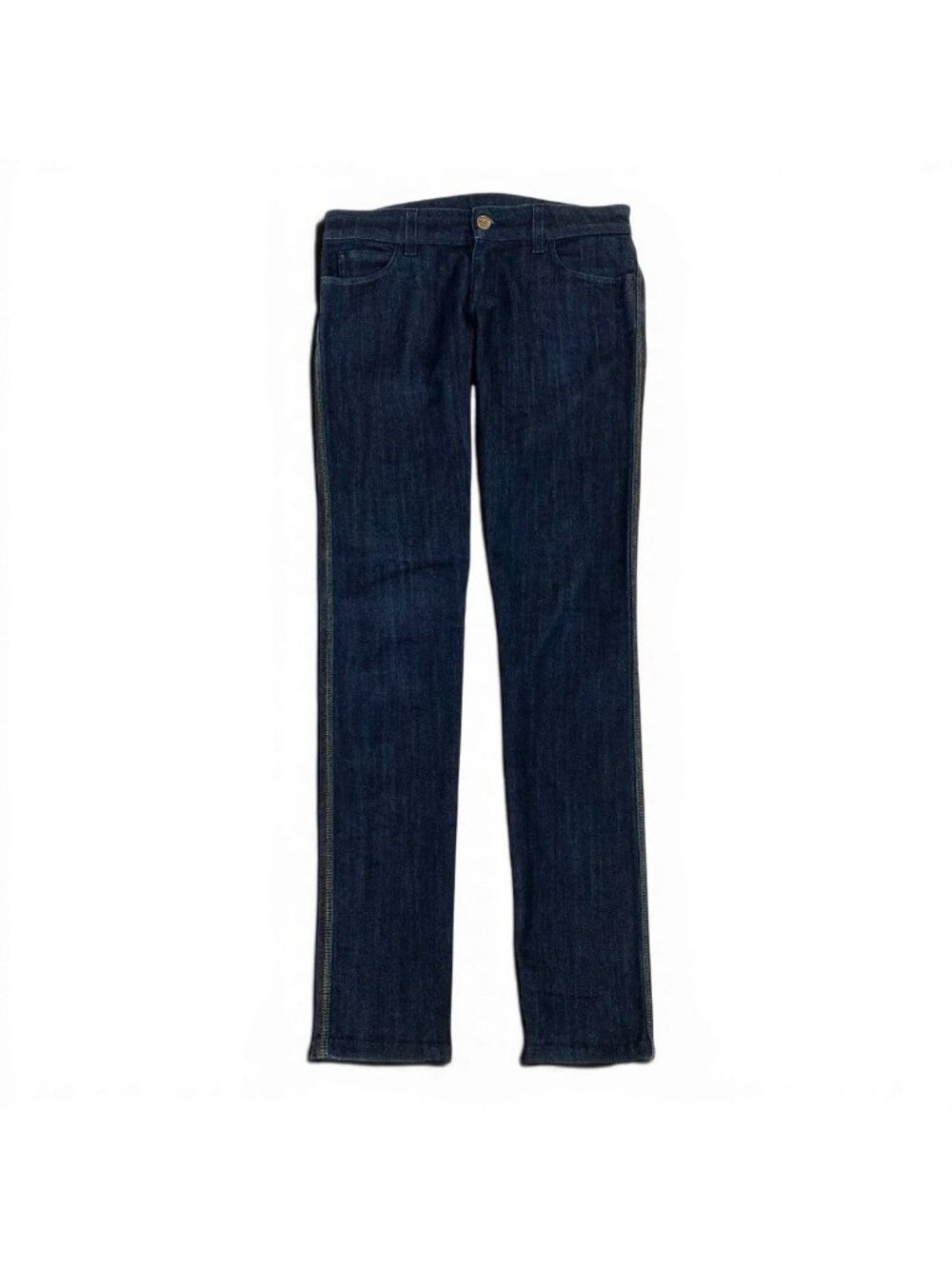 Gucci Logo Embroidery Skinny Denim Pants Rainbow Dark Blue Jeans